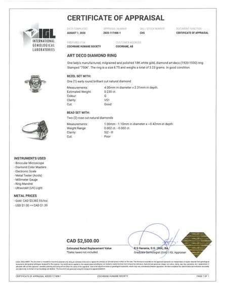 18kt WHITE GOLD / ART DECO DIAMOND RING