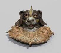 VICTORIAN FIGURAL DOG HEAD INKWELL