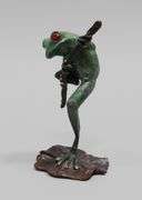 MATTHEW PLACZEK "ONE LEG UP" BRONZE FROG FIGURE