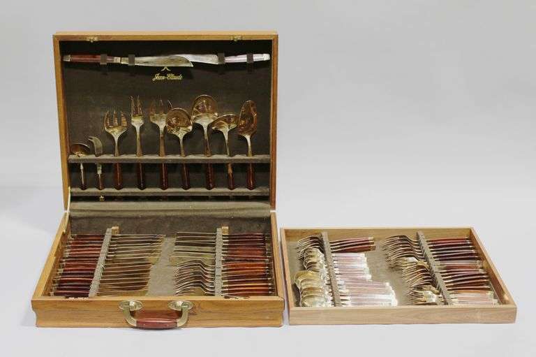 JEAN CLAUDE ROSEWOOD BRONZE FLATWARE SET IN CASE