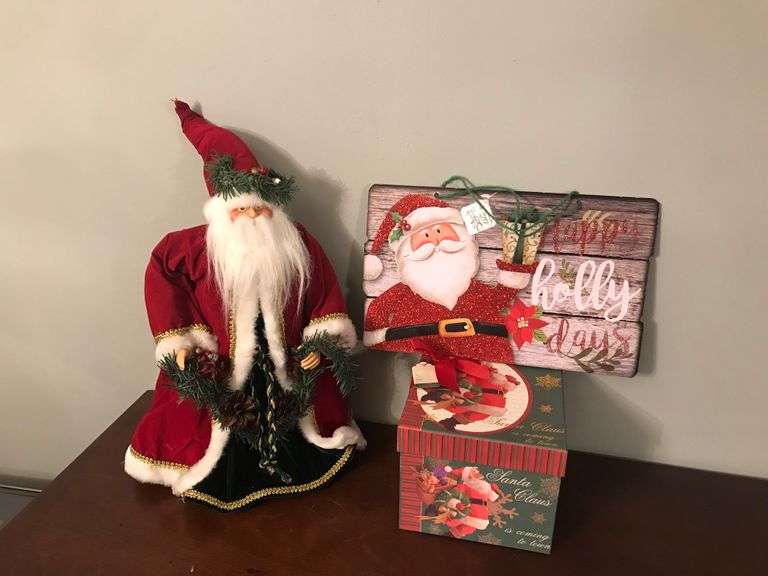 Santa, Happy Holly Days Sign, & Santa Christmas Box