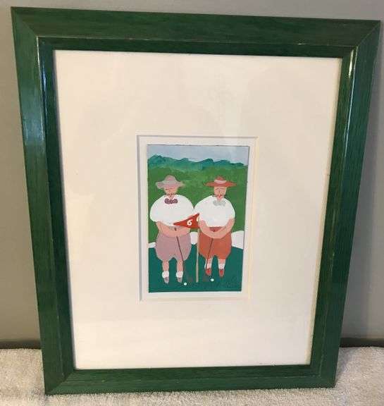 Framed and Matted Original Jim N. Hill Painting of Golfers