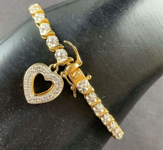 Double Heart Sterling Silver 'Chunky Oval' link CZ Belcher Bracelet - 7.5