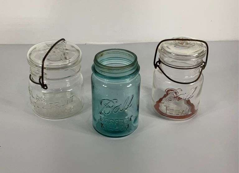 Pint size Ball Mason jar, pint size Ball canning Mason Jar, and a Atlas
