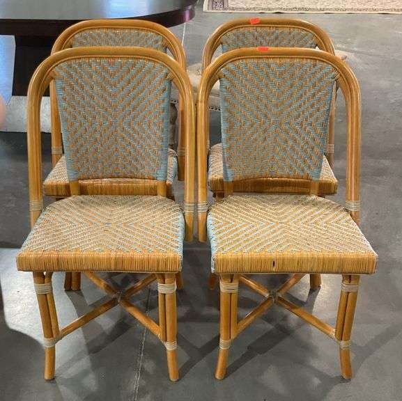 Set of 4-Nice Rattan Chairs, natural and blue gray color wicker seating ...
