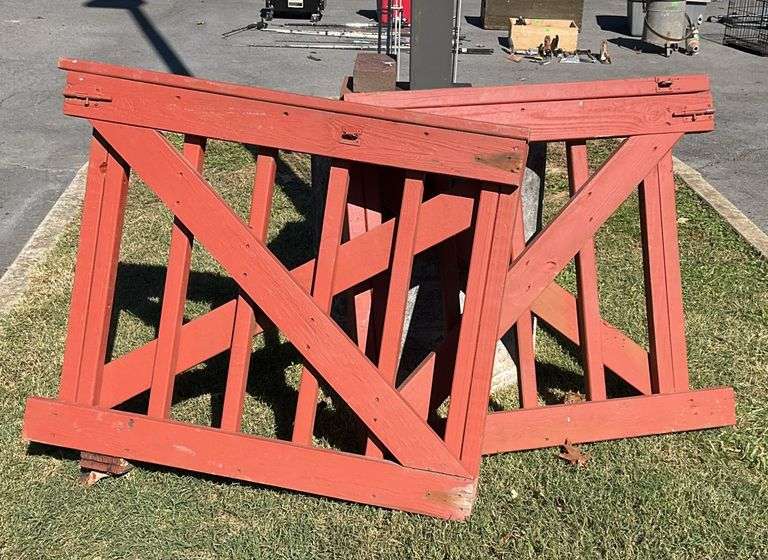 Pair of barn style fence gates, wooden body, heavy duty, 33”W x 32”H