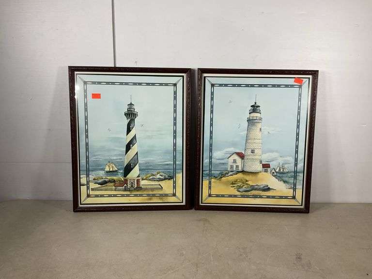 Two framed lighthouse prints by Wegner, Cape Hatteras and Boston Light ...