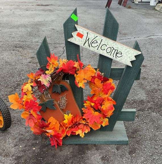 Welcome sign, autumn theme, wooden body, 29”H x 15”W