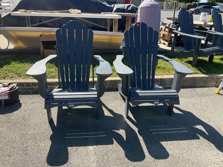 Pair of Leisure time Adirondack chairs, high density poly body, well maintained condition, worth keeping and eye on