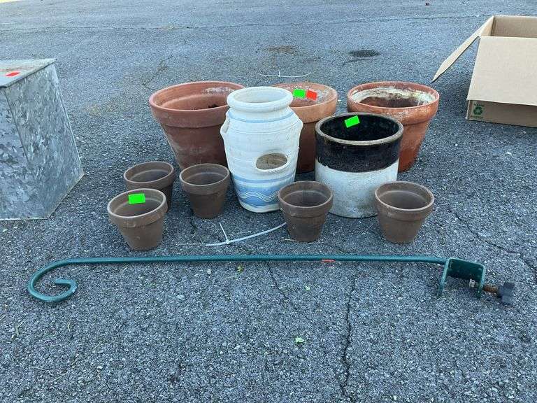 Mountable planter holder, clay planters, crock planter(hole in bottom), openings range from 4-9” and height range from 4-10”