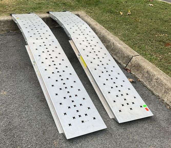 Arch folding ramps, aluminum body, 82”L x 12”W, 750lbs capacity for each ramp, a few scuffs from use, but otherwise maintained well, with winter time coming these are worth paying attention to for the hunter or simply outdoorsman loading and unloading atvs, bikes, etc.