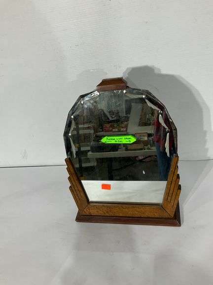 Image showcasing Art deco vanity mirror, freestanding, 19.5x14.5 - Hash Auctions