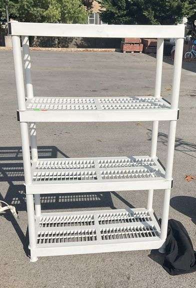 Keter Poly shelf unit, four tier, 36”L x 17”W x 55”H, with four extra post