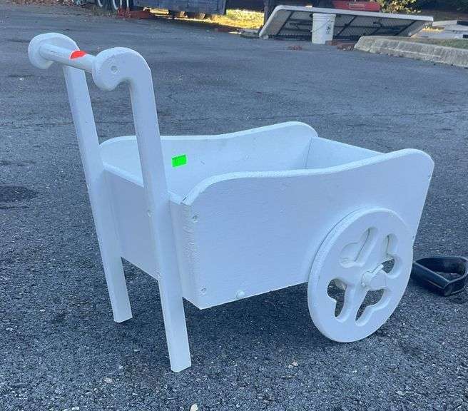 Decorative garden wagon, wooden body, 22”L x 12”W x 6”deep