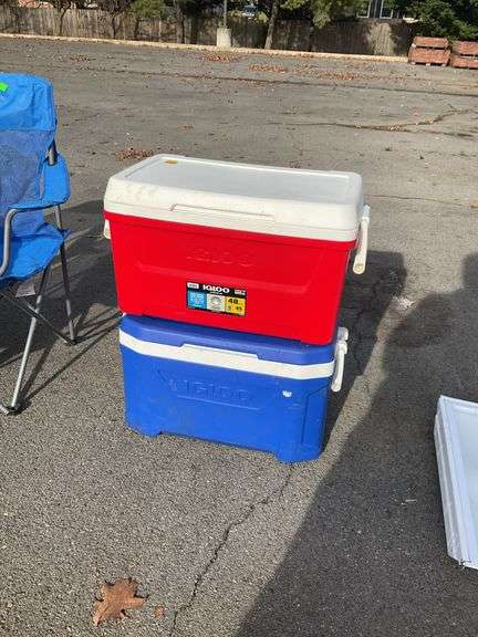 2-Igloo poly coolers, 45can capacity each, both haves some cosmetic damage