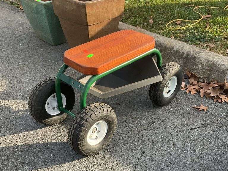 Garden cart, all terrain tires, nice wooden seat, like new condition