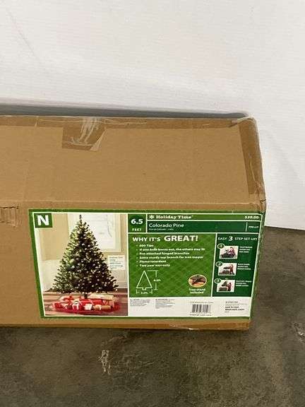6.5ft Holiday Time Colorado Pine tree in box, pre-lit, only opened to confirm contents