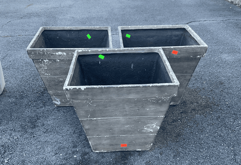 3-resin planters, 17.5”H x18.5”opening, there are some cosmetic damage