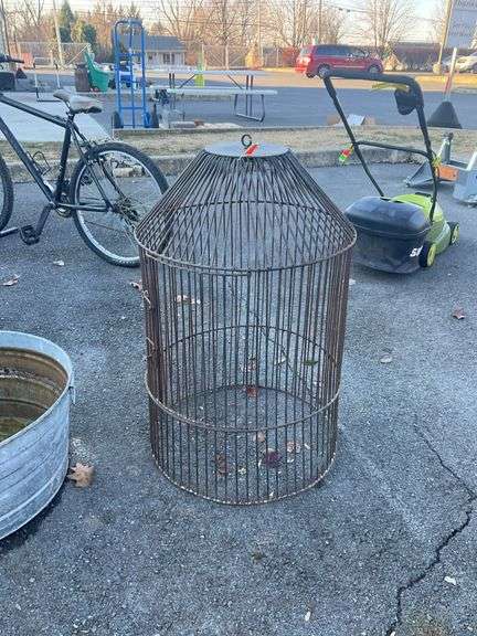 Wire metal birdcage, 36”H x 22”dia, there is rust