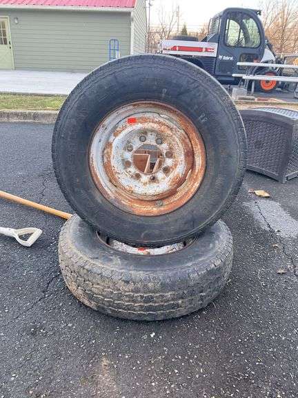 2-Power King tires, 9.50R16.5LT, both tires have a decent amount of tread left