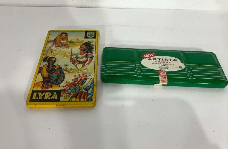Colored pencils and water colors, both in metal boxes Hash Auctions