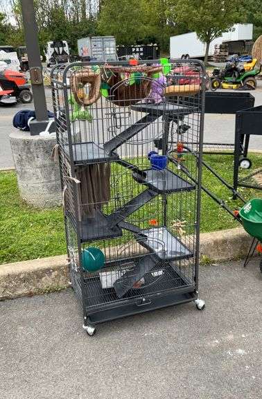 Large bird cage and accessories 25X 17 X 52 inches tall