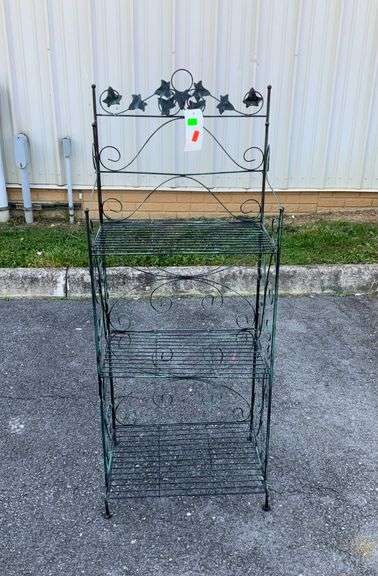 Three tier wire metal shelf unit, leaf accent, 50”H x 20”L x 12.5”W