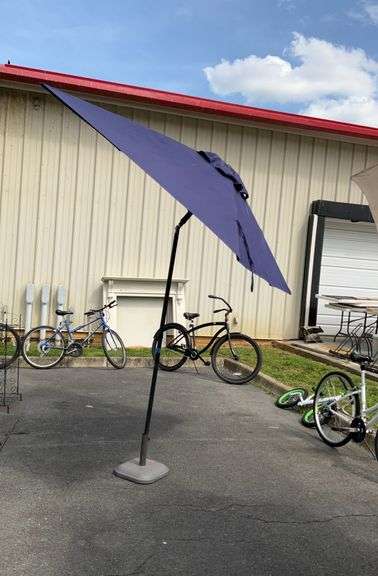 Patio umbrella, 8’dia, tilt action, with umbrella stand