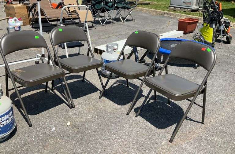 Set of four folding chairs with leather look bottoms