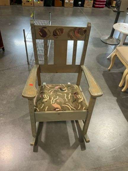 Pine wood rocking chair. Fish themed. Condition as shown - Hash Auctions