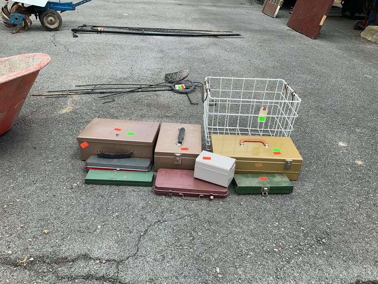 Wire basket, metal latch boxes