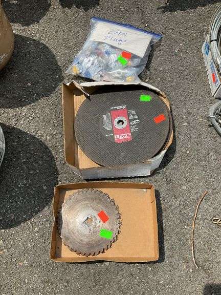 Ear plugs, saw blades, grinder wheel