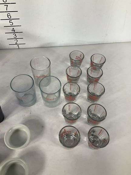 6 ramekins, blue shot glass, 10 Anchor Hocking Teaspoon shot glasses ...