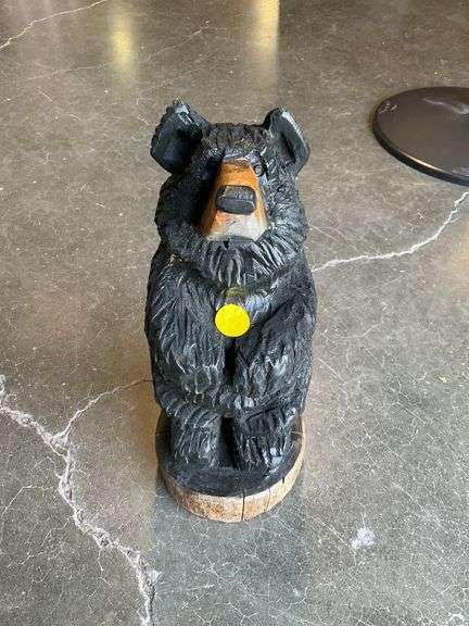 Carved wood bear log with carved cub. Log cabin decor 3’tall 18”. Cart ...