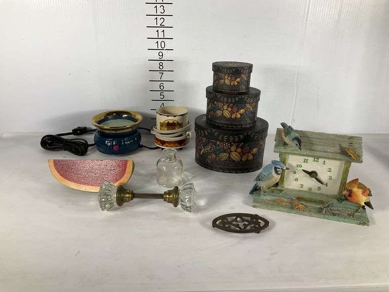 2oz Higgins glass ink jar, nesting boxes, wax warmers, Hallmark bird ...