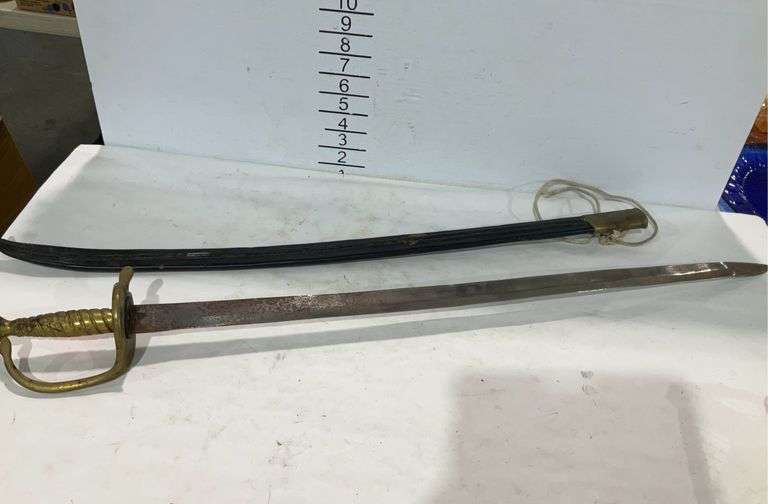 Sword with sheath. Has a Bend in blade and rust. - Hash Auctions