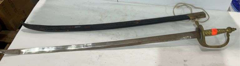 Sword with sheath. Has a Bend in blade and rust. - Hash Auctions