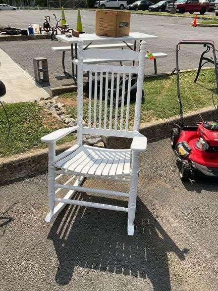 Cracker Barrel porch rocking chair, pole slatted backing and slatted seat