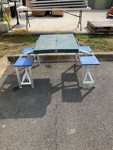 Picnic table, poly body, metal frame, 34”L x 26”W