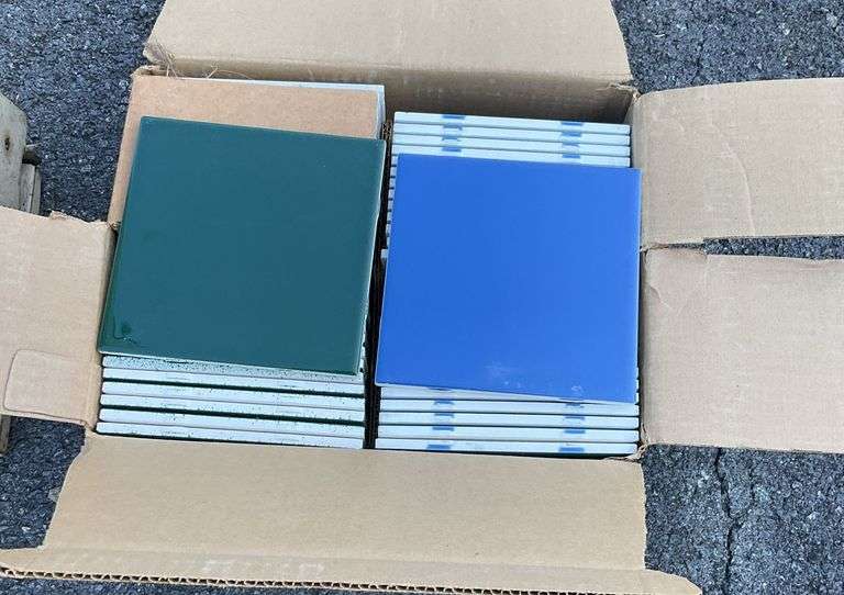 Glazed ceramic tile, green and blue, 6”square