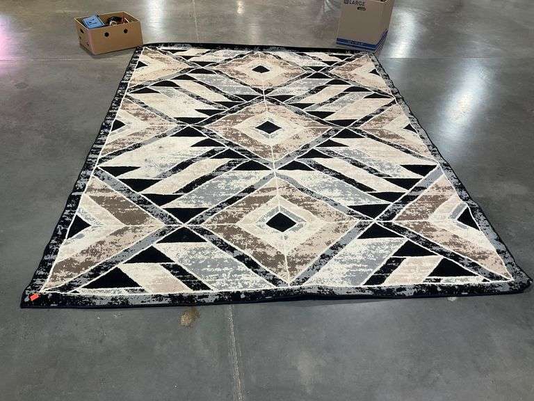 8’x11′ Geometric Pattern Area Rug in Neutral and Black Tones - Hash ...