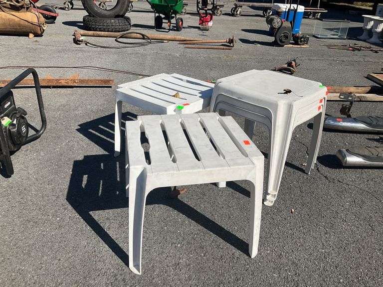 Lot of Slatted Plastic Patio Side Tables