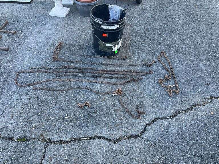 Metal Chains in Plastic Bucket