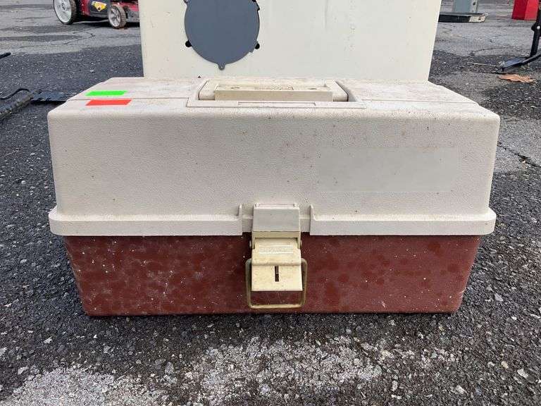 Plastic Tackle Box with Multi-Tier Tray and Assorted Fishing Lures