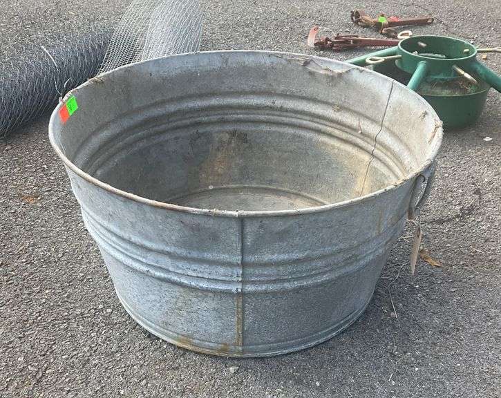 Galvanized Metal Tub with Dual Side Handles and Marked ‘2’