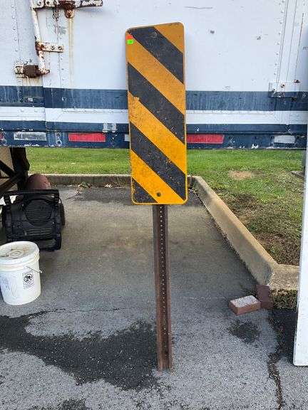 Caution Road Sign with Diagonal Stripes, 72”H