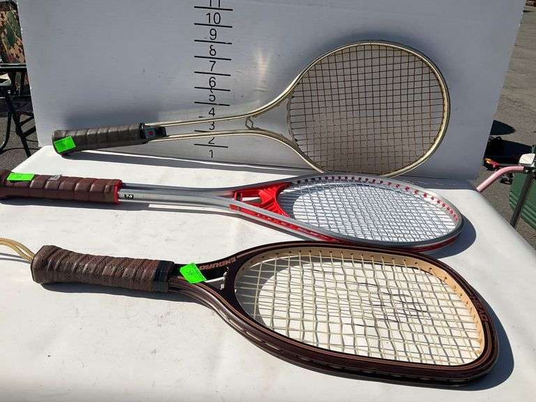 Three Tennis Rackets, Two with Covers