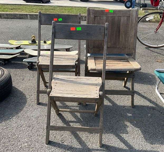 Three Folding Chairs with Slatted Seats and Backrests