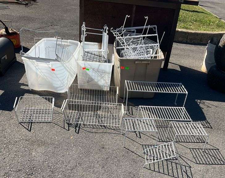 Three Plastic Totes Containing Wire Racking