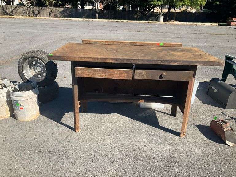 Two-Drawer Work Table with Lower Shelf, 5’x28”x33”